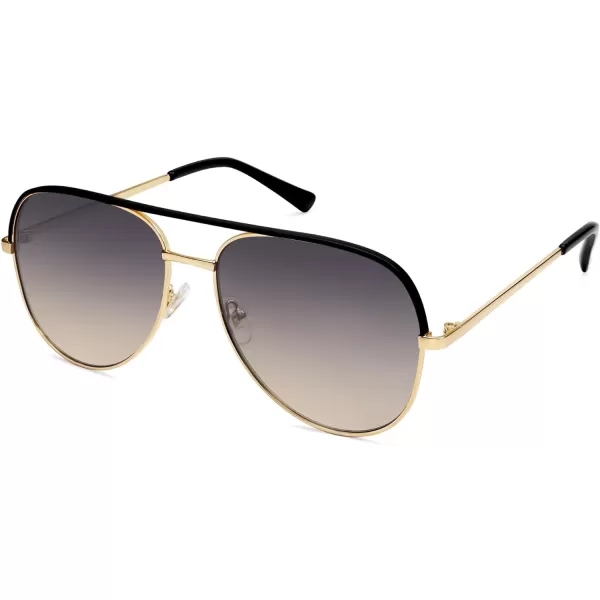SOJOS Classic Aviator Sunglasses for Women Men Trendy Oversized Metal Frame UV400 Lenses SJ1220Gold FrameBlack BarGrey Gradient Brown Lenses