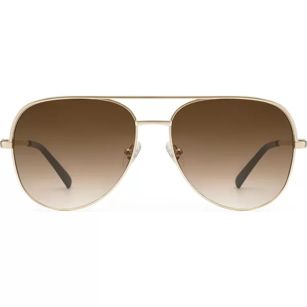 SOJOS Classic Aviator Sunglasses for Women Men Trendy Oversized Metal Frame UV400 Lenses SJ1220Gold FrameGold BarGradient Brown Lenses