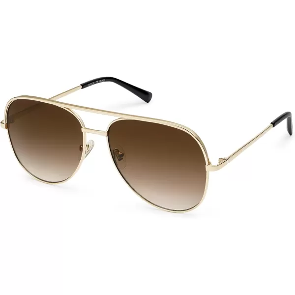 SOJOS Classic Aviator Sunglasses for Women Men Trendy Oversized Metal Frame UV400 Lenses SJ1220Gold FrameGold BarGradient Brown Lenses