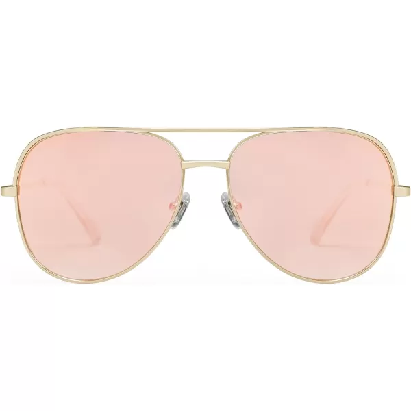 SOJOS Classic Aviator Sunglasses for Women Men Trendy Oversized Metal Frame UV400 Lenses SJ1220Gold FrameGold BarPink Mirrored