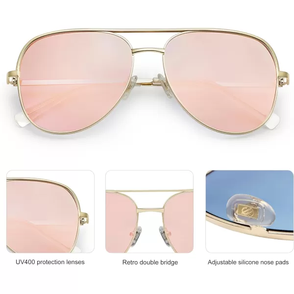SOJOS Classic Aviator Sunglasses for Women Men Trendy Oversized Metal Frame UV400 Lenses SJ1220Gold FrameGold BarPink Mirrored