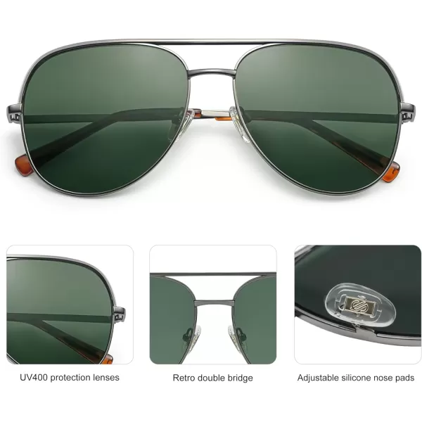 SOJOS Classic Aviator Sunglasses for Women Men Trendy Oversized Metal Frame UV400 Lenses SJ1220Gunmetal FrameGunmetal BarGreen Lenses
