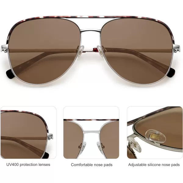 SOJOS Classic Aviator Sunglasses for Women Men Trendy Oversized Metal Frame UV400 Lenses SJ1220Silver FrameTortoise BarLight Brown Lenses