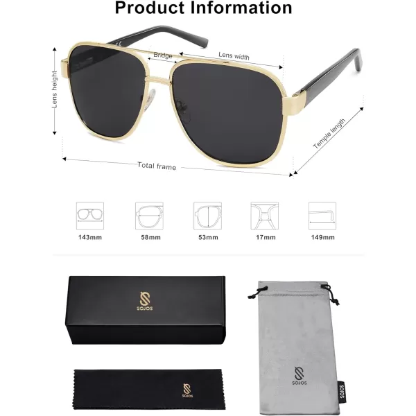 SOJOS Classic Retro Square Aviator Sunglasses for Women Men UV400 Bold Oversized Aviators SJ1214GoldBlack