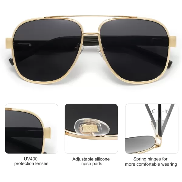 SOJOS Classic Retro Square Aviator Sunglasses for Women Men UV400 Bold Oversized Aviators SJ1214GoldBlack