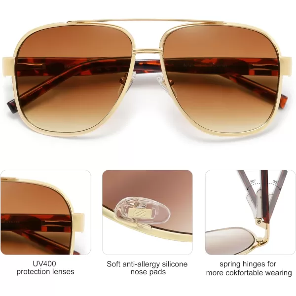 SOJOS Classic Retro Square Aviator Sunglasses for Women Men UV400 Bold Oversized Aviators SJ1214GoldGradient Brown