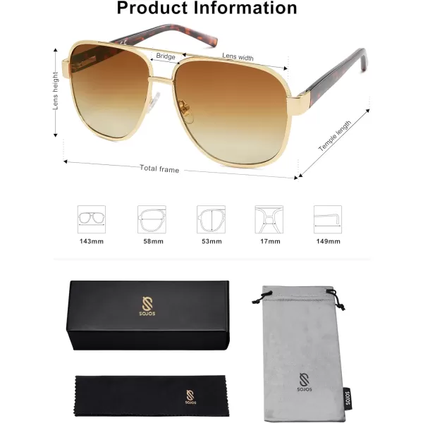 SOJOS Classic Retro Square Aviator Sunglasses for Women Men UV400 Bold Oversized Aviators SJ1214GoldGradient Brown