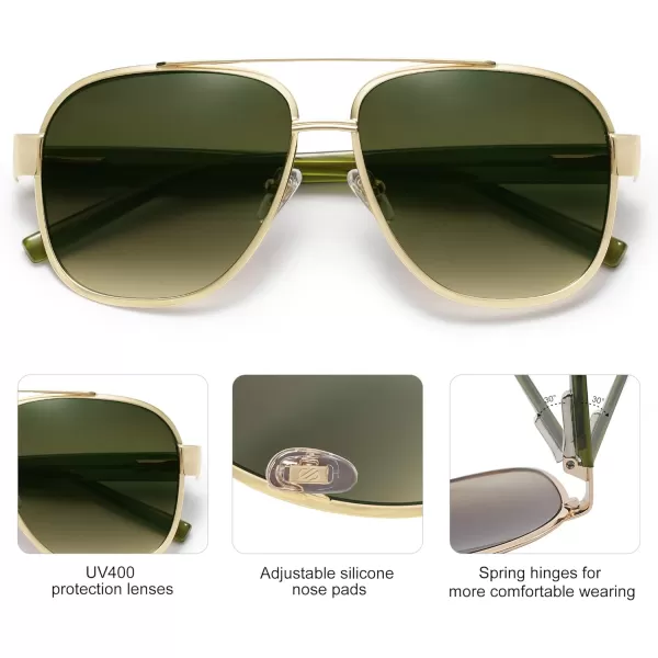 SOJOS Classic Retro Square Aviator Sunglasses for Women Men UV400 Bold Oversized Aviators SJ1214GoldGradient Green