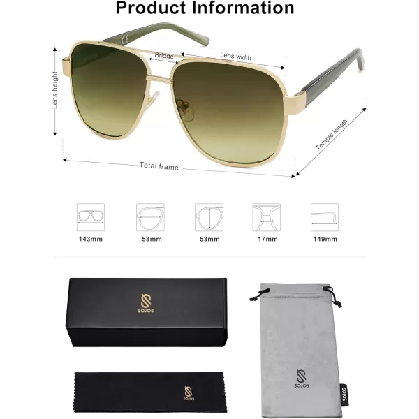 SOJOS Classic Retro Square Aviator Sunglasses for Women Men UV400 Bold Oversized Aviators SJ1214GoldGradient Green