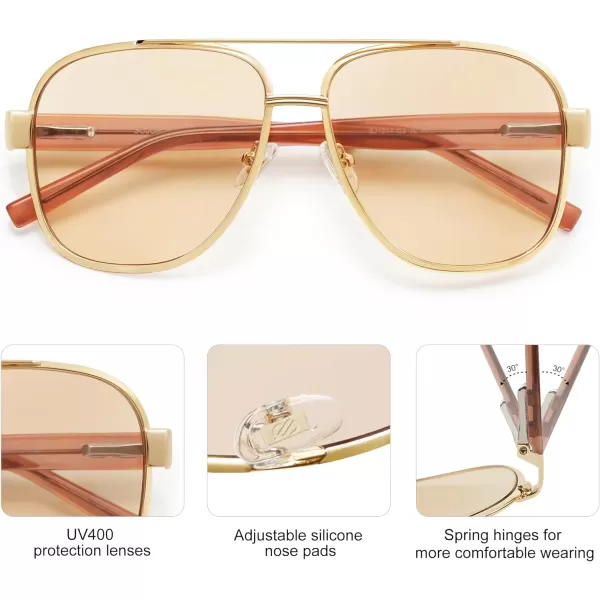 SOJOS Classic Retro Square Aviator Sunglasses for Women Men UV400 Bold Oversized Aviators SJ1214GoldLight Brown