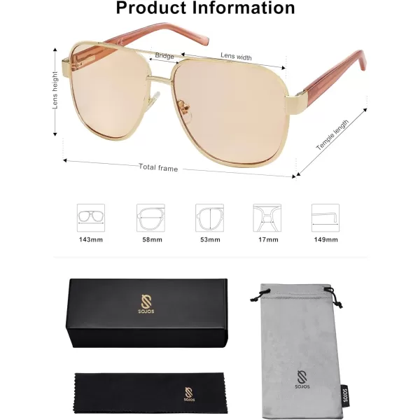SOJOS Classic Retro Square Aviator Sunglasses for Women Men UV400 Bold Oversized Aviators SJ1214GoldLight Brown
