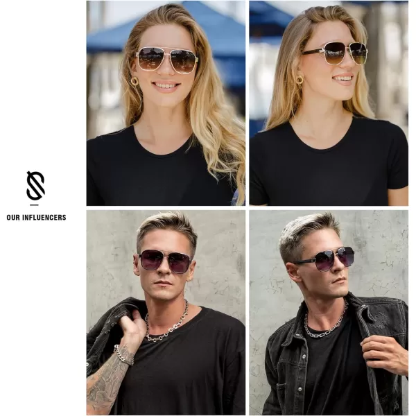 SOJOS Classic Retro Square Aviator Sunglasses for Women Men UV400 Bold Oversized Aviators SJ1214GoldRose Gradient Brown