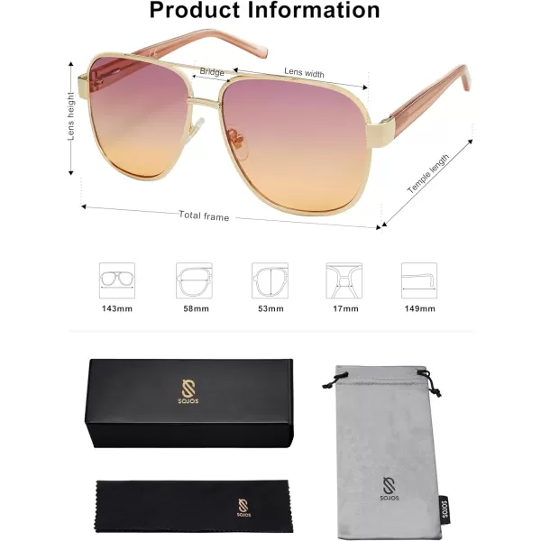 SOJOS Classic Retro Square Aviator Sunglasses for Women Men UV400 Bold Oversized Aviators SJ1214GoldRose Gradient Brown