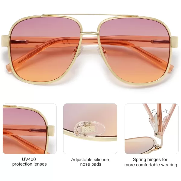 SOJOS Classic Retro Square Aviator Sunglasses for Women Men UV400 Bold Oversized Aviators SJ1214GoldRose Gradient Brown