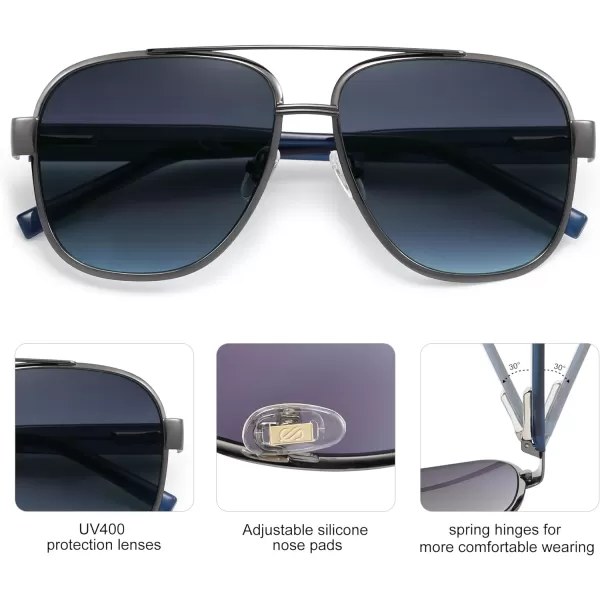SOJOS Classic Retro Square Aviator Sunglasses for Women Men UV400 Bold Oversized Aviators SJ1214GunmetalGradient Grey