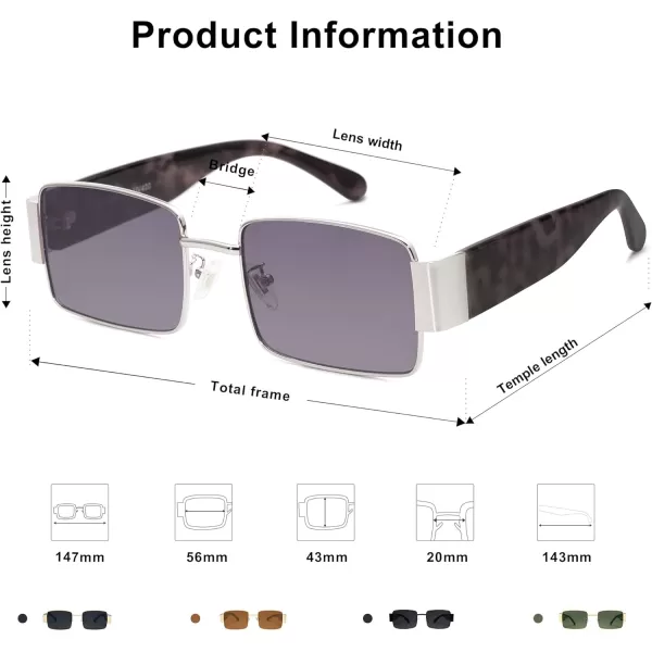 SOJOS Fashion Rectangle Sunglasses for Women Men Retro Vintage Narrow Sun Glasses SJ1162SilverGrey
