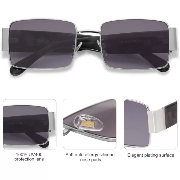 SOJOS Fashion Rectangle Sunglasses for Women Men Retro Vintage Narrow Sun Glasses SJ1162SilverGrey