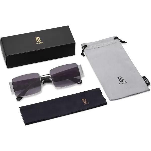 SOJOS Fashion Rectangle Sunglasses for Women Men Retro Vintage Narrow Sun Glasses SJ1162SilverGrey