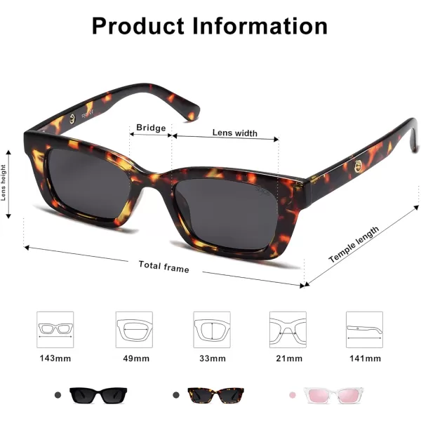SOJOS Fashion Rectangular Retro Chunky Sunglasses for Men and Women Shades SJ2134Xc2 Tortoise FrameGrey Lens