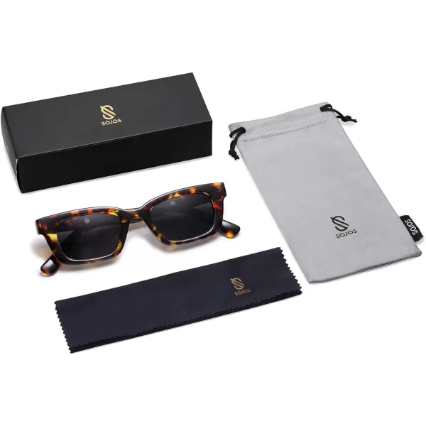 SOJOS Fashion Rectangular Retro Chunky Sunglasses for Men and Women Shades SJ2134Xc2 Tortoise FrameGrey Lens