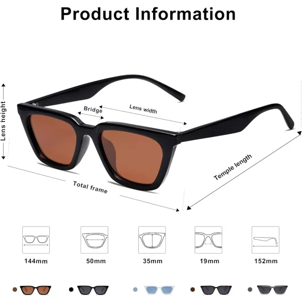 SOJOS Polarized Narrow Square Cateye Sunglasses for Women Retro Trendy Driving Glasses SJ2169C3 Black FrameBrown Lens
