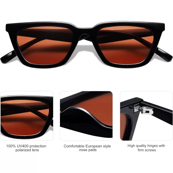 SOJOS Polarized Narrow Square Cateye Sunglasses for Women Retro Trendy Driving Glasses SJ2169C3 Black FrameBrown Lens