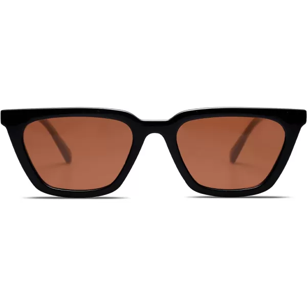 SOJOS Polarized Narrow Square Cateye Sunglasses for Women Retro Trendy Driving Glasses SJ2169C3 Black FrameBrown Lens
