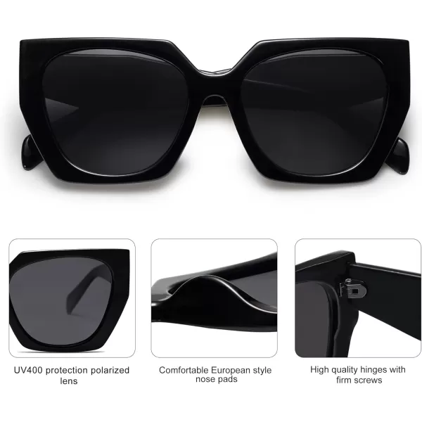 SOJOS Retro Cateye Polarized Oversized Sunglasses Womens Vintage Square Designer SunniesAll Black
