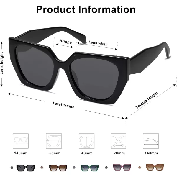 SOJOS Retro Cateye Polarized Oversized Sunglasses Womens Vintage Square Designer SunniesAll Black