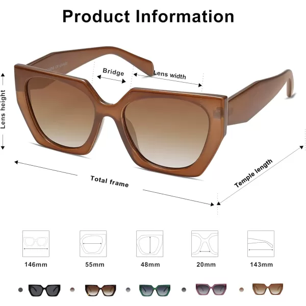 SOJOS Retro Cateye Polarized Oversized Sunglasses Womens Vintage Square Designer SunniesCaramel BrownBrown