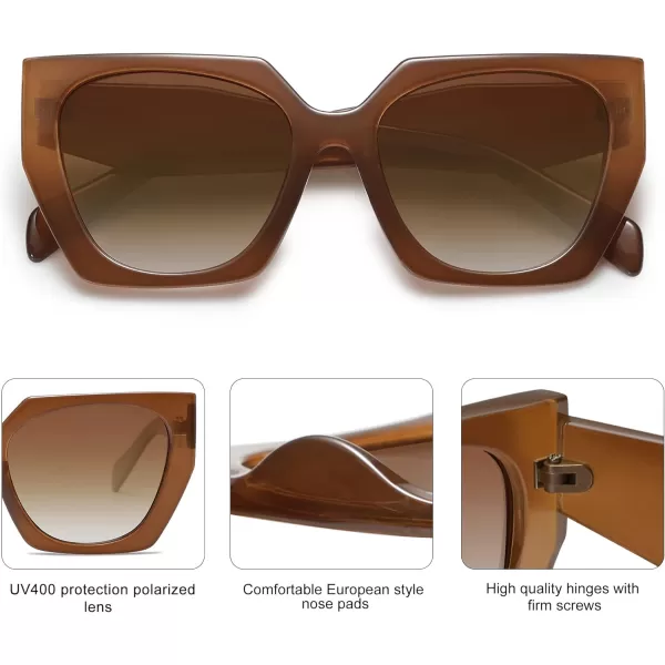 SOJOS Retro Cateye Polarized Oversized Sunglasses Womens Vintage Square Designer SunniesCaramel BrownBrown