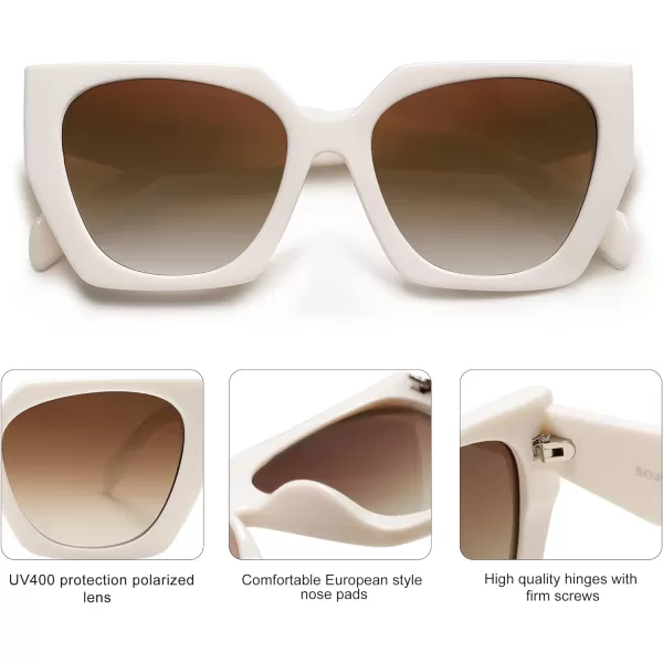 SOJOS Retro Cateye Polarized Oversized Sunglasses Womens Vintage Square Designer SunniesCreamy WhiteGradient Brown