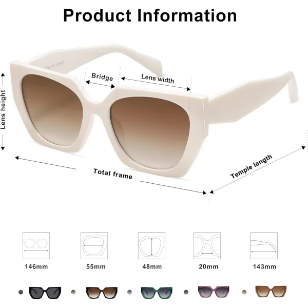 SOJOS Retro Cateye Polarized Oversized Sunglasses Womens Vintage Square Designer SunniesCreamy WhiteGradient Brown