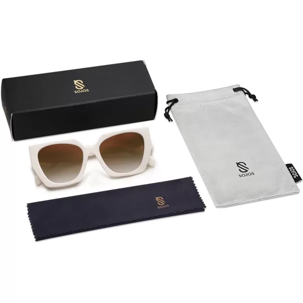 SOJOS Retro Cateye Polarized Oversized Sunglasses Womens Vintage Square Designer SunniesCreamy WhiteGradient Brown