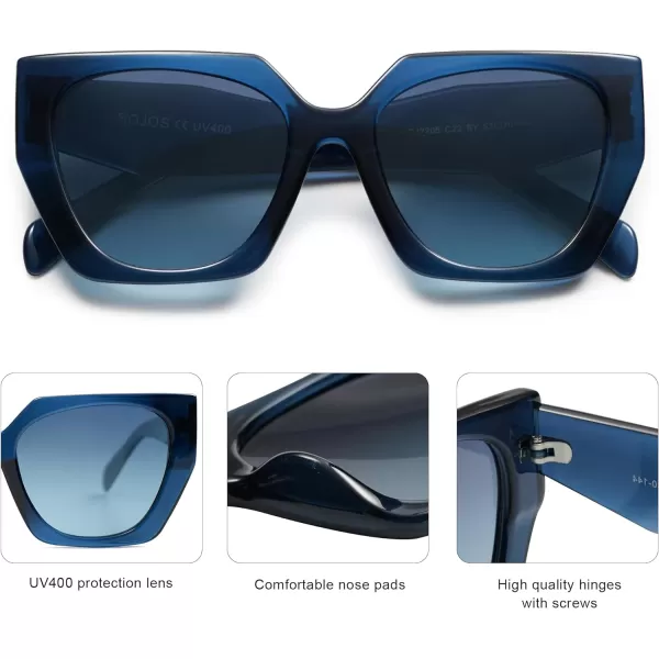 SOJOS Retro Cateye Polarized Oversized Sunglasses Womens Vintage Square Designer SunniesDark BlueBlue