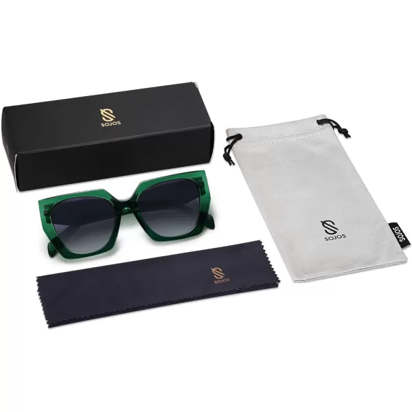SOJOS Retro Cateye Polarized Oversized Sunglasses Womens Vintage Square Designer SunniesDark GreenGrey