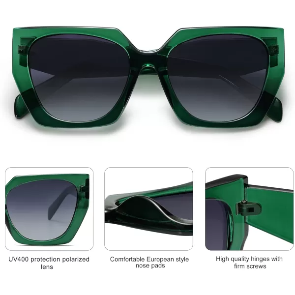 SOJOS Retro Cateye Polarized Oversized Sunglasses Womens Vintage Square Designer SunniesDark GreenGrey