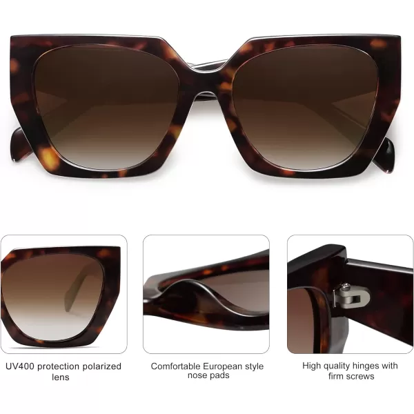 SOJOS Retro Cateye Polarized Oversized Sunglasses Womens Vintage Square Designer SunniesDark TortoiseBrown