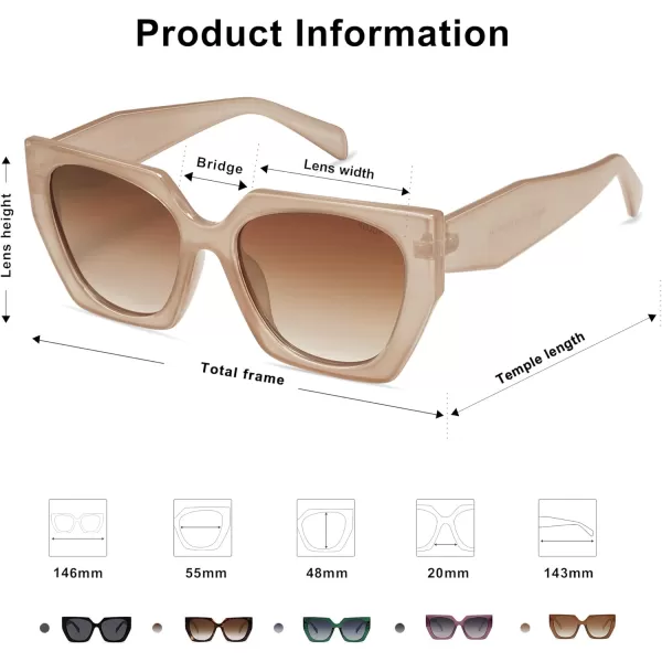 SOJOS Retro Cateye Polarized Oversized Sunglasses Womens Vintage Square Designer SunniesLight BrownBrown