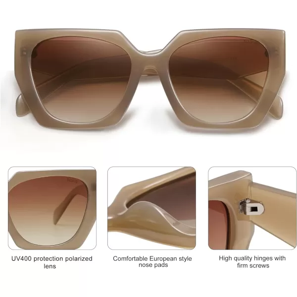 SOJOS Retro Cateye Polarized Oversized Sunglasses Womens Vintage Square Designer SunniesMilky BrownBrown