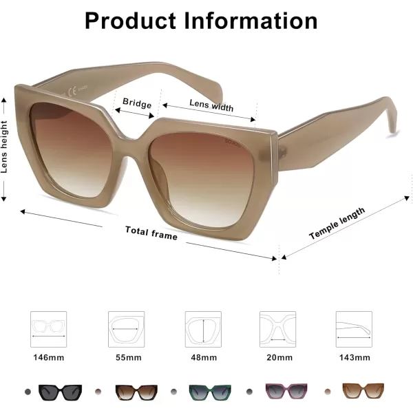 SOJOS Retro Cateye Polarized Oversized Sunglasses Womens Vintage Square Designer SunniesMilky BrownBrown