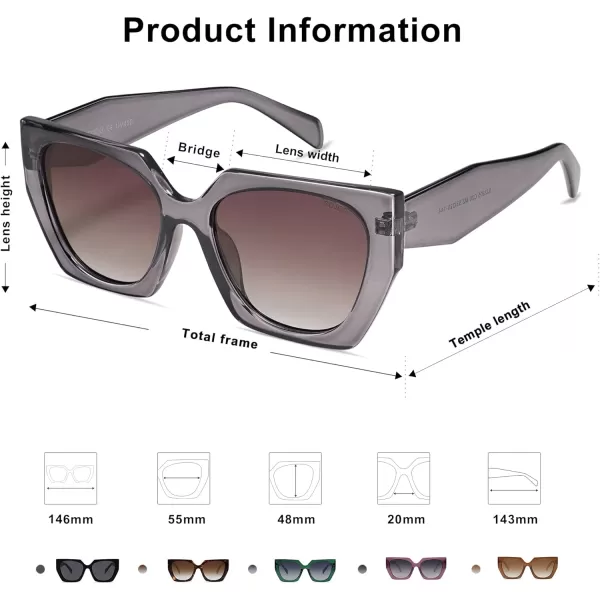 SOJOS Retro Cateye Polarized Oversized Sunglasses Womens Vintage Square Designer SunniesPurplish GreyGradient Grey
