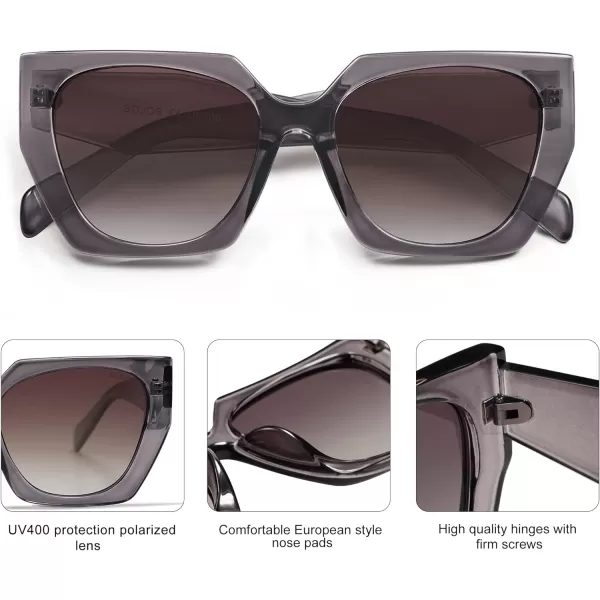 SOJOS Retro Cateye Polarized Oversized Sunglasses Womens Vintage Square Designer SunniesPurplish GreyGradient Grey