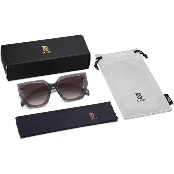 SOJOS Retro Cateye Polarized Oversized Sunglasses Womens Vintage Square Designer SunniesPurplish GreyGradient Grey