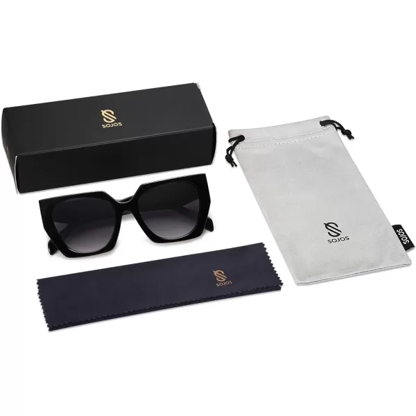 SOJOS Retro Cateye Polarized Oversized Sunglasses Womens Vintage Square Designer SunniesSparkle Leg  BlackGradient Grey