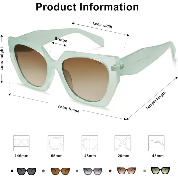 SOJOS Retro Cateye Polarized Oversized Sunglasses Womens Vintage Square Designer SunniesSparkle Leg  GreenBrown