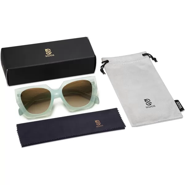 SOJOS Retro Cateye Polarized Oversized Sunglasses Womens Vintage Square Designer SunniesSparkle Leg  GreenBrown