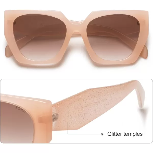 SOJOS Retro Cateye Polarized Oversized Sunglasses Womens Vintage Square Designer SunniesSparkle Leg  PinkBrown