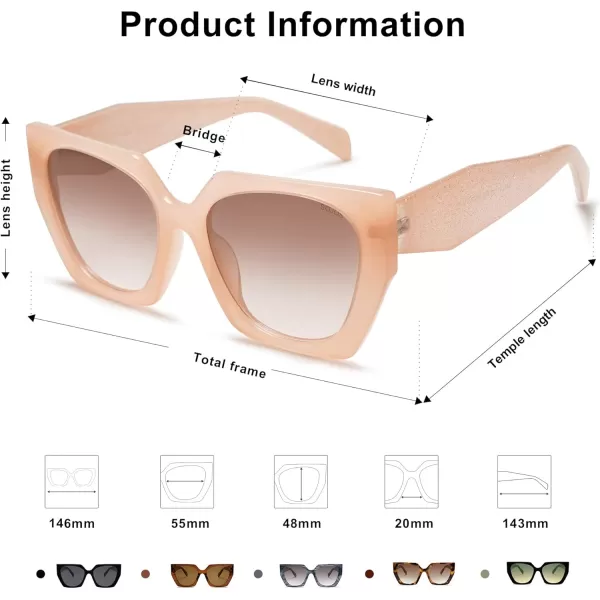 SOJOS Retro Cateye Polarized Oversized Sunglasses Womens Vintage Square Designer SunniesSparkle Leg  PinkBrown