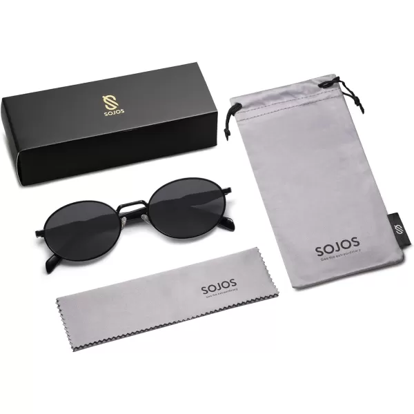 SOJOS Retro Oval Polarized Sunglasses for Women Men Trendy Sun Glasses Designer Inspired Classic Shades SJ1224Black